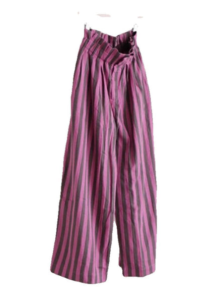 Chic Purple Striped Elastic Waist Cotton Wide Leg Pants Summer AP045 GK-LPTS240718
