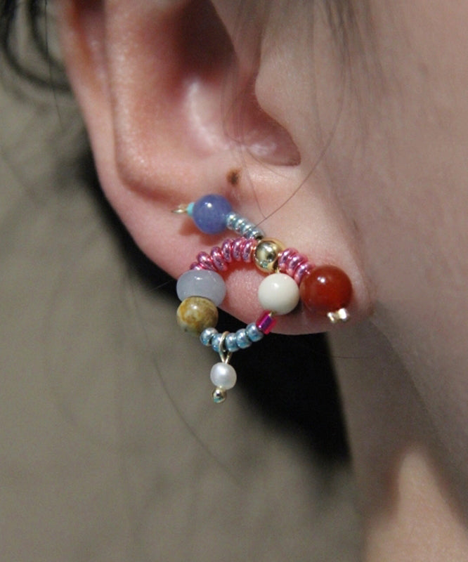 Silver Stud Bow Sterling Overgild Rainbow Jade Agate Chic FashionChic