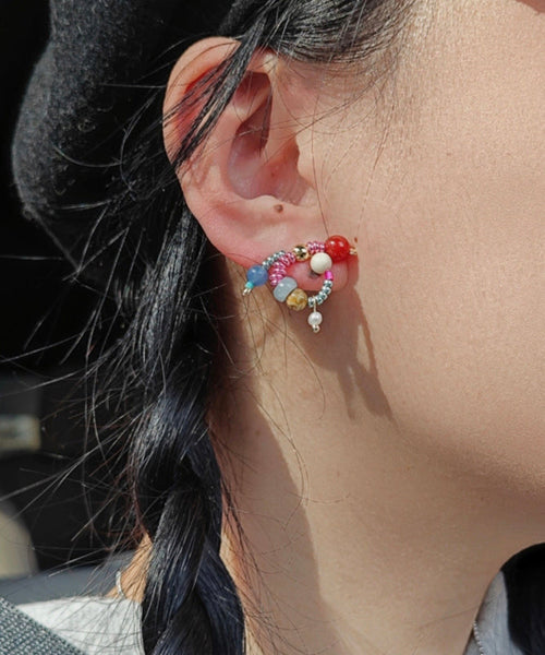 Silver Stud Bow Sterling Overgild Rainbow Jade Agate Chic FashionChic