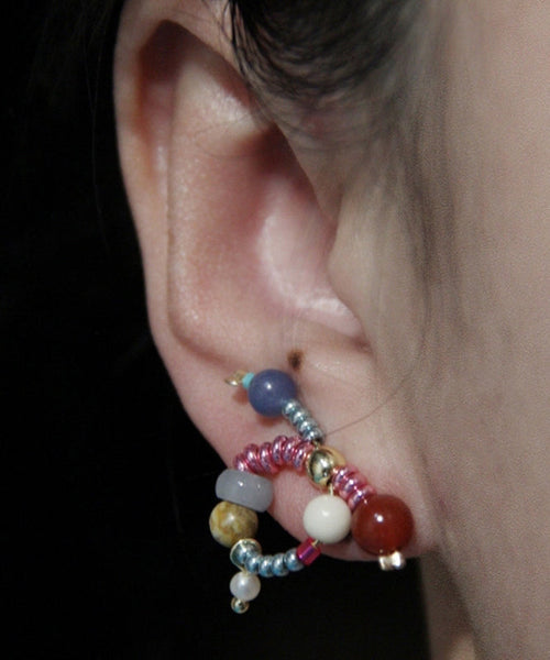 Silver Stud Bow Sterling Overgild Rainbow Jade Agate Chic FashionChic