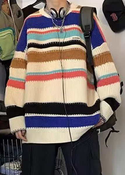 Chic Rainbow Striped Cozy Knit Mens Sweaters Winter QF025 MENSW241016