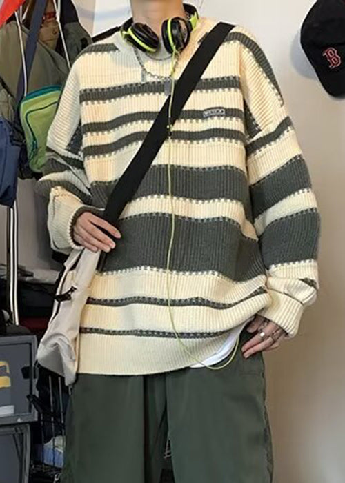 Chic Rainbow Striped Cozy Knit Mens Sweaters Winter QF025 MENSW241016