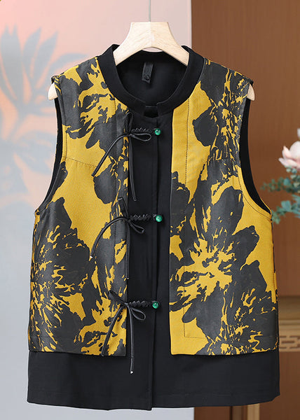 Chic Red O Neck Print Button Silk Waistcoat Sleeveless QO059 MZF-CTS241008