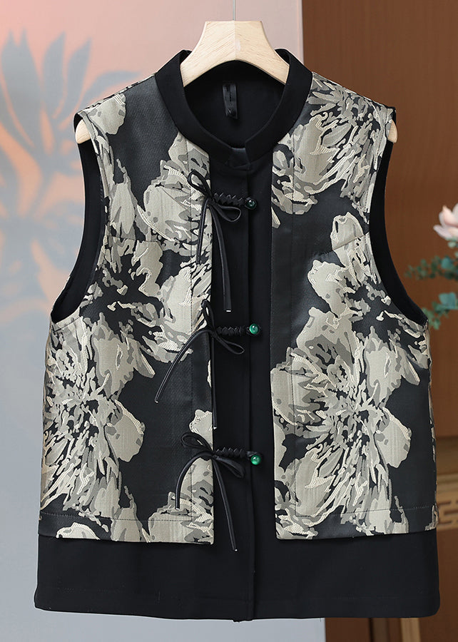 Chic Red O Neck Print Button Silk Waistcoat Sleeveless QO059 MZF-CTS241008