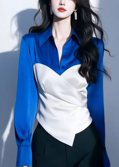 Pan Peter Shirt Collar Chic Spring Patchwork Silk Red FashionChic