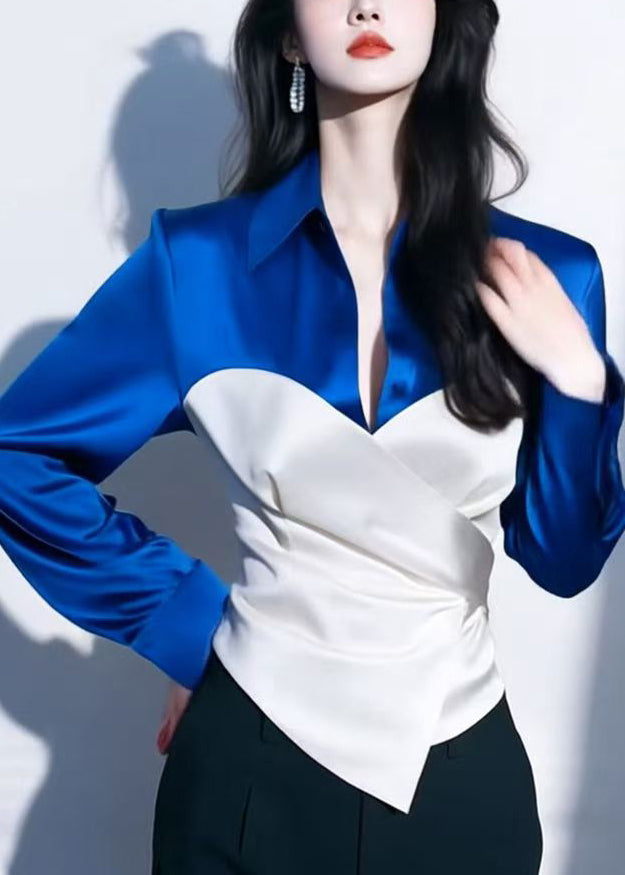 Pan Peter Shirt Collar Chic Spring Patchwork Silk Red FashionChic