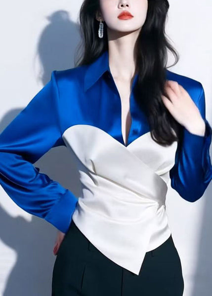 Pan Peter Shirt Collar Chic Spring Patchwork Silk Red FashionChic