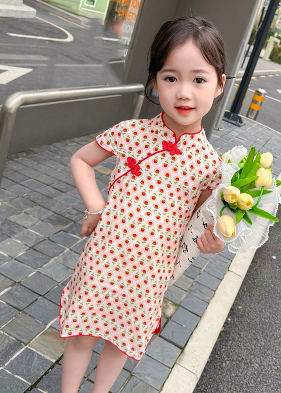 Chic Red Print Side Open Kids Holiday Long Dress Short Sleeve MN020 MM-RCTZ-SDGL240701