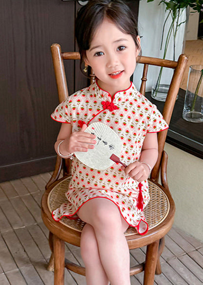 Chic Red Print Side Open Kids Holiday Long Dress Short Sleeve MN020 MM-RCTZ-SDGL240701