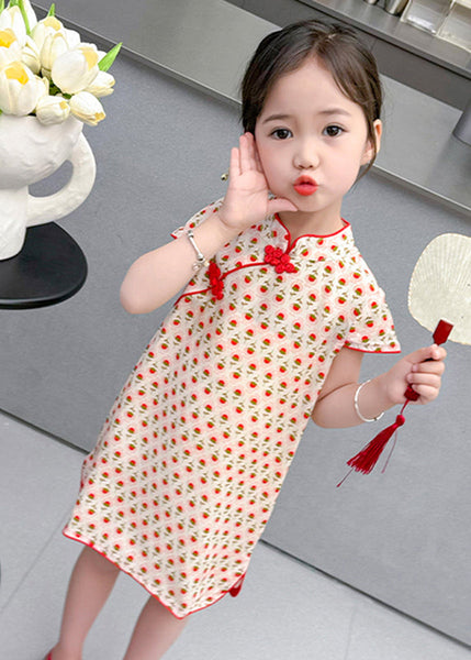Chic Red Print Side Open Kids Holiday Long Dress Short Sleeve MN020 MM-RCTZ-SDGL240701