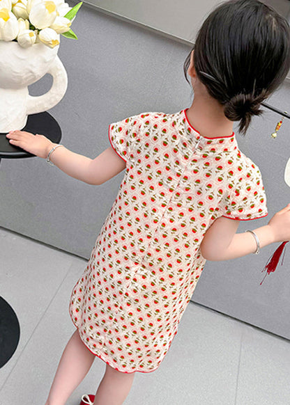 Chic Red Print Side Open Kids Holiday Long Dress Short Sleeve MN020 MM-RCTZ-SDGL240701