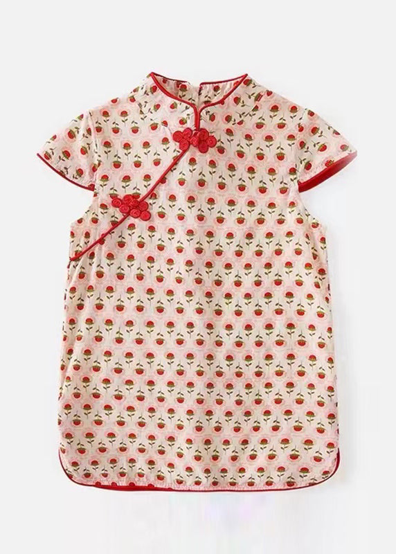 Chic Red Print Side Open Kids Holiday Long Dress Short Sleeve MN020 MM-RCTZ-SDGL240701