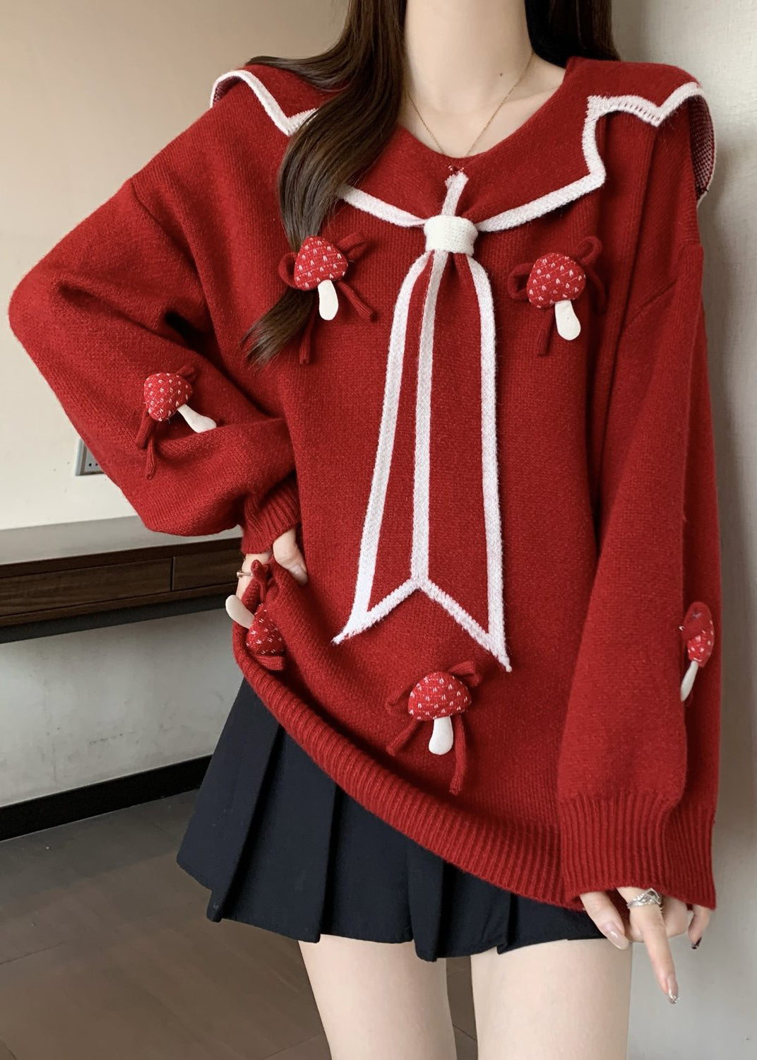 Chic Red Sailor Collar Thick Knit Sweaters Winter RG033 ABC