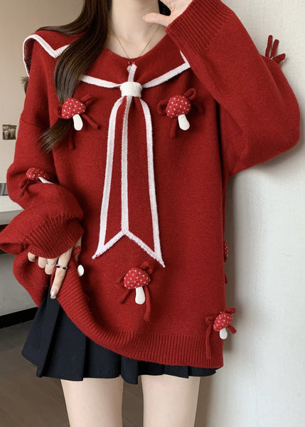 Chic Red Sailor Collar Thick Knit Sweaters Winter RG033 ABC