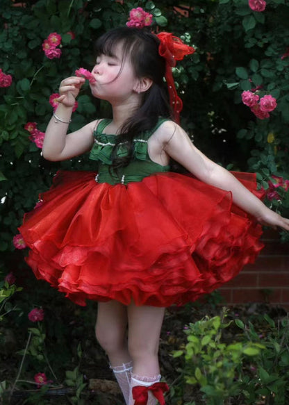 Chic Red Square Collar Patchwork Tulle Girls Spaghetti Strap Dress Summer EW011 WS-JRTZSDM240810