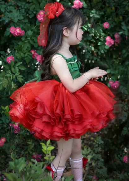 Chic Red Square Collar Patchwork Tulle Girls Spaghetti Strap Dress Summer EW011 WS-JRTZSDM240810