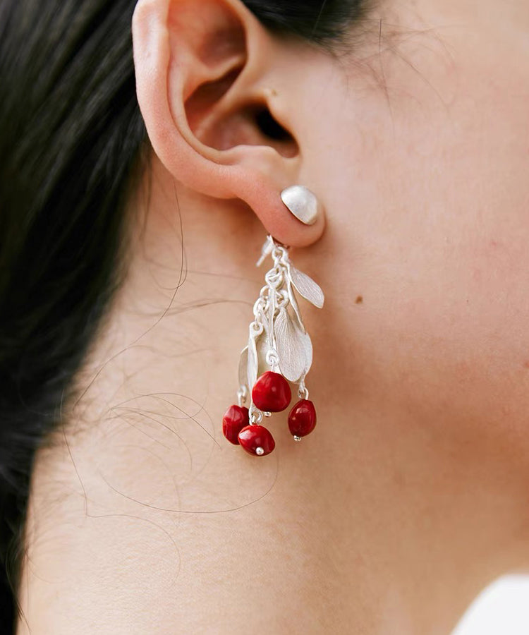 Chic Red Sterling Silver Alloy Leaves Drop Earrings PO020 JEW-EAR240729