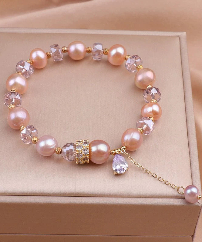 Chic Rose Gold Alloy Pearl Crystal Beading Tassel Charm Bracelet WF025 JEW-BRA241111