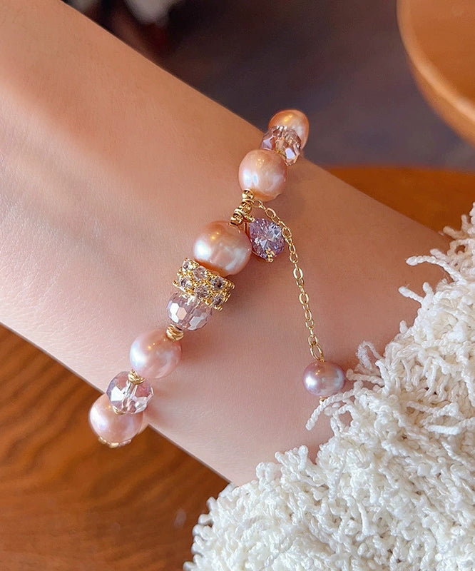 Chic Rose Gold Alloy Pearl Crystal Beading Tassel Charm Bracelet WF025 JEW-BRA241111