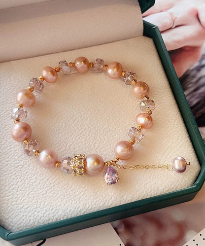 Chic Rose Gold Alloy Pearl Crystal Beading Tassel Charm Bracelet WF025 JEW-BRA241111