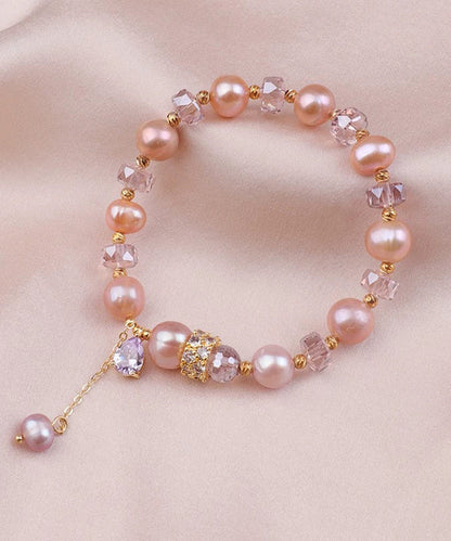 Chic Rose Gold Alloy Pearl Crystal Beading Tassel Charm Bracelet WF025 JEW-BRA241111