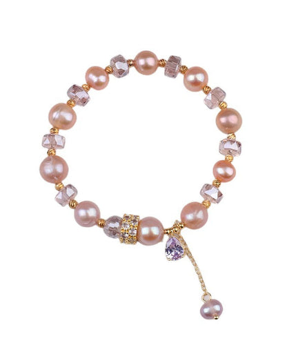 Chic Rose Gold Alloy Pearl Crystal Beading Tassel Charm Bracelet WF025 JEW-BRA241111