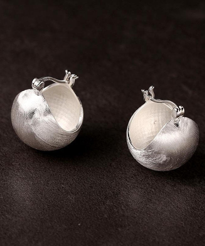 Sanding Spherical SIlk Sterling Chic Hoop Earrings Silver FashionChic