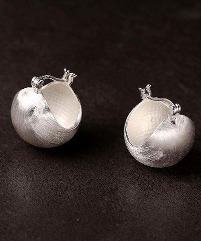 Sanding Spherical SIlk Sterling Chic Hoop Earrings Silver FashionChic