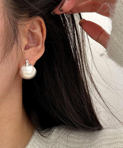 Sanding Spherical SIlk Sterling Chic Hoop Earrings Silver FashionChic