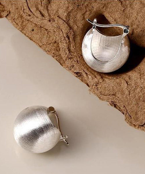 Sanding Spherical SIlk Sterling Chic Hoop Earrings Silver FashionChic