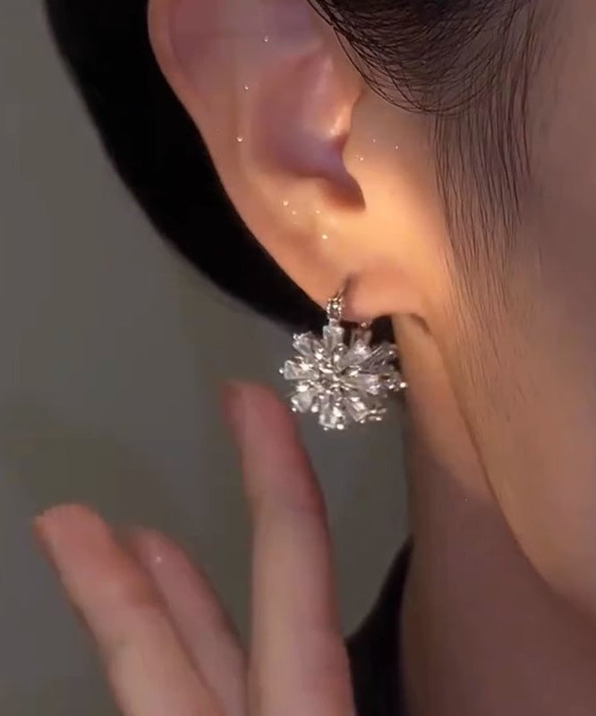 Chic Silk Copper Zircon Snowflake Hoop Earrings TS007