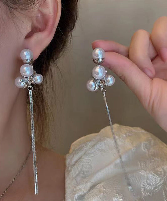 Chic Silk Sterling Silver Alloy Pearl Tassel Drop Earrings ZZ089 JEW-EAR240613