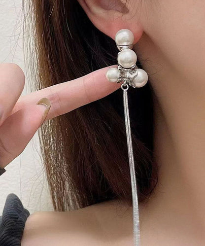 Chic Silk Sterling Silver Alloy Pearl Tassel Drop Earrings ZZ089 JEW-EAR240613