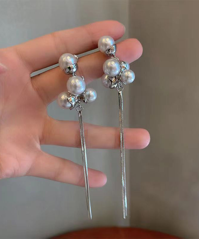 Chic Silk Sterling Silver Alloy Pearl Tassel Drop Earrings ZZ089 JEW-EAR240613