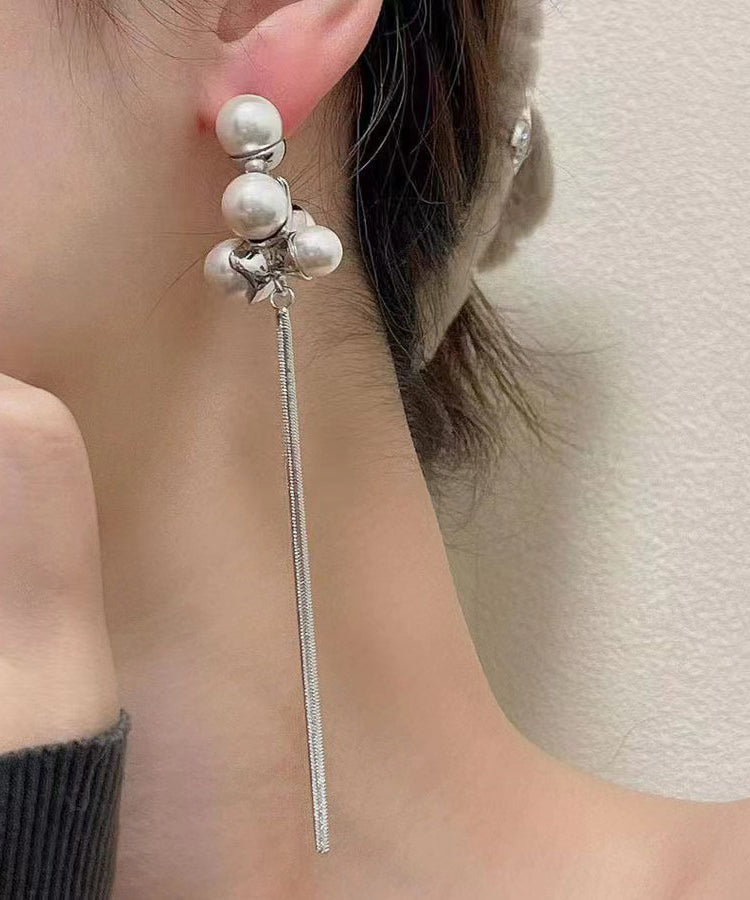 Chic Silk Sterling Silver Alloy Pearl Tassel Drop Earrings ZZ089 JEW-EAR240613