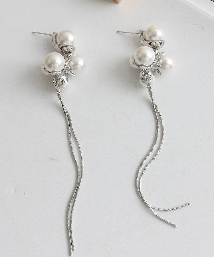 Chic Silk Sterling Silver Alloy Pearl Tassel Drop Earrings ZZ089 JEW-EAR240613