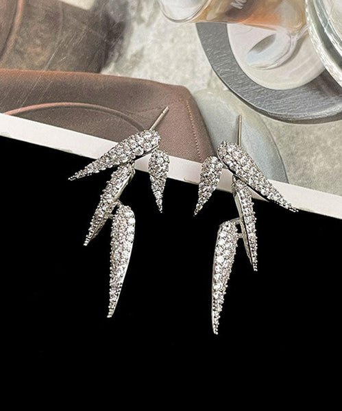 Chic Silk Sterling Silver Bamboo Leaves Stud Earrings TX003
