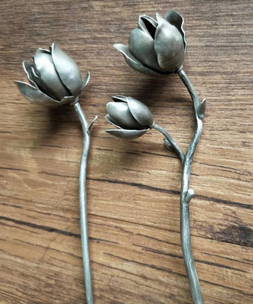 Chic Silk Sterling Silver Yulan Magnolia Hairpin TX047