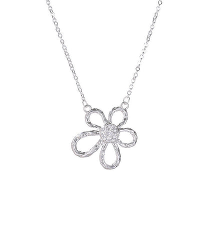 Chic Silk Sterling Silver Zircon Sunflower Hollow Out Pendant Necklace PO007 JEW-NLC240729