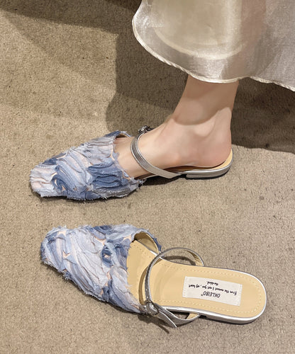 Chic Splicing Blue Cotton Fabric Buckle Strap Slide Sandals RI026 ABC