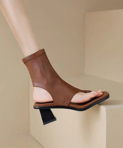 Brown Flops Boots Chunky Splicing Flip Chic Faux Leather FashionChic