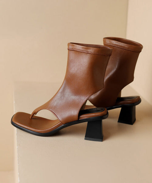 Brown Flops Boots Chunky Splicing Flip Chic Faux Leather FashionChic