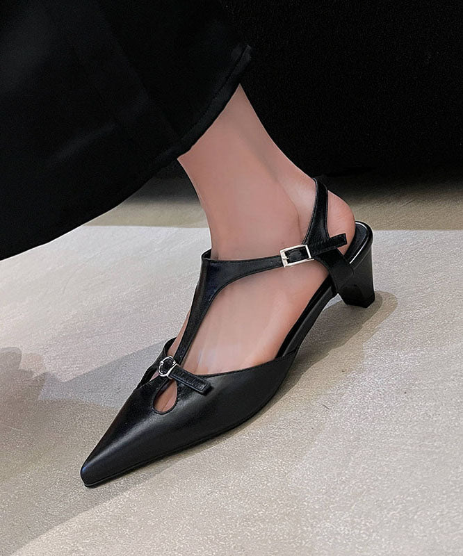 Hollow Chunky Splicing Out Brown Cowhide Sandals Leather Chic FashionChic