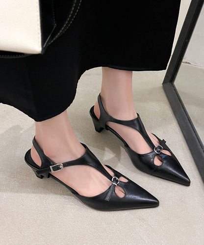 Hollow Chunky Splicing Out Brown Cowhide Sandals Leather Chic FashionChic