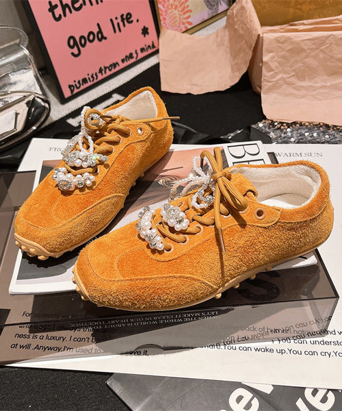 Up Splicing Zircon Suede Purple Lace Pearl Chic Flats FashionChic