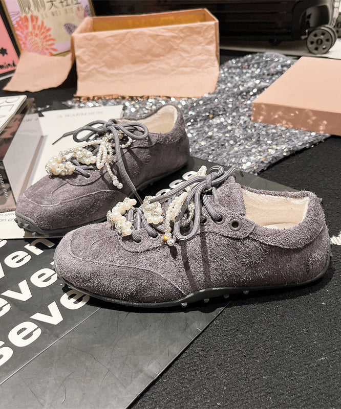 Up Splicing Zircon Suede Purple Lace Pearl Chic Flats FashionChic