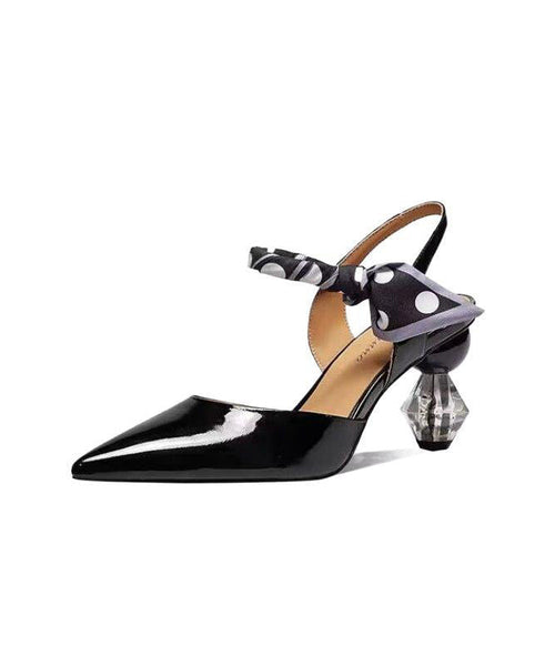 Pointed Yellow Leather High Sandals Toe Splicing Chic Heel Faux FashionChic