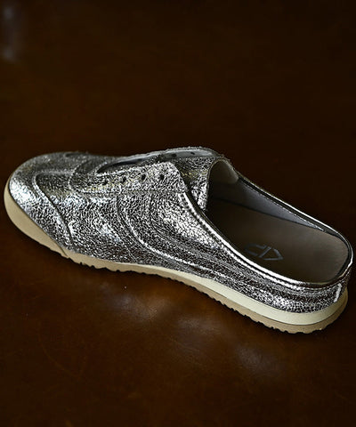 Splicing Cowhide Chic Slide Leather Sandals Silver Wedge FashionChic