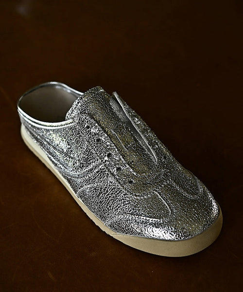 Splicing Cowhide Chic Slide Leather Sandals Silver Wedge FashionChic