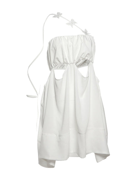 Hollow Bow Tulle Patchwork Sexy Mini Suspender Dress Chic FashionChic